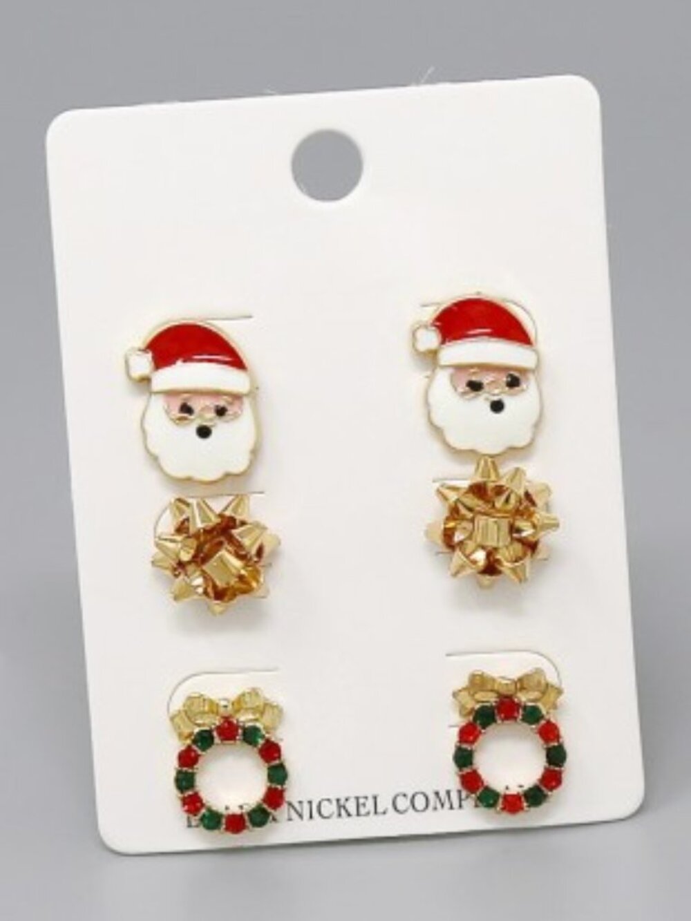 Wildflower Christmas Stud Earrings Set (3 Pairs) Santa Wreath Holiday Cute - Picture 1 of 2